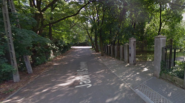 Współczesne zdjęcie. Przedstawia aleję drzew i widok na ulicę. Jest to Ulica Jana III Sobieskiego w Łomiankach. 