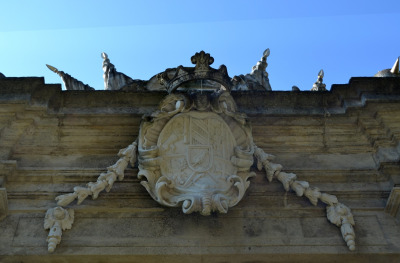 Zdjęcie przedstawia herb powyżej którego znajduje się korona królewska. Obok herbu dwie wici roślinne spływające w dół. Herb znajduje się na bramie wjazdowej do zamku w Stetteldorf w Austrii. 