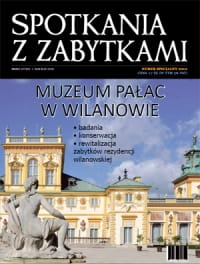 Okładka do publikacji "Spotkania z zabytkami" z widokiem na pałac w Wilanowie. 