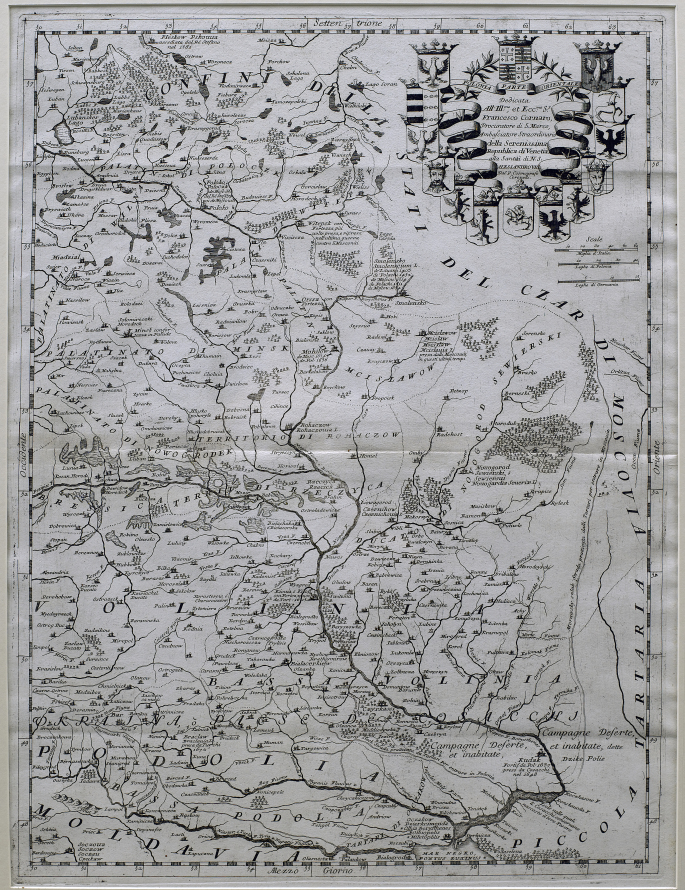 Mapa Rzeczpospolitej opracowana przez Vincenzo Marię Coronellego, część wschodnia z 1692 r.