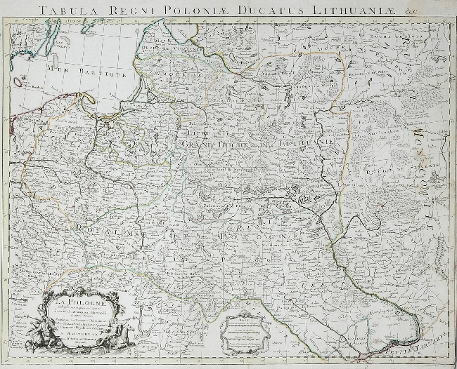 Mapa Rzeczypospolitej Obojga Narodów autorstwa Guillaume'a Delisle'a, po 1758 r. 