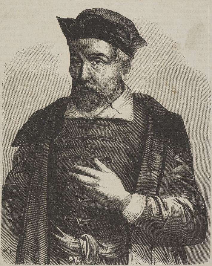 Stara rycina. Przedstawia brodatego mężczyznę w średnim wieku, w płaszczu i kamizelce, z białym kołnierzem. Na głowie ma czapkę. Lewą ręką wykonuje gest. Jest to portret Michała Sędziwoja. 


