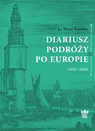 Zielonka okładka książki z ryciną przedstawiającą wieżę po lewej stronie, rzekę i żaglowce.