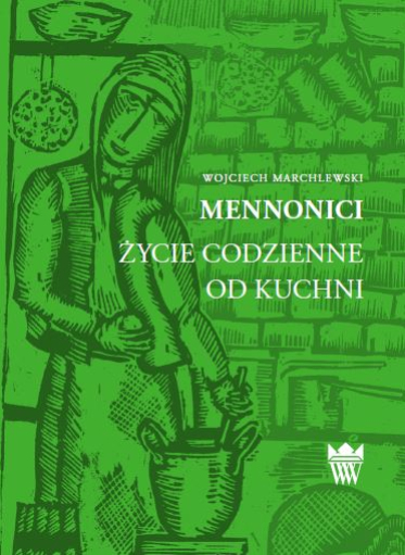 Zielona okładka książki z ryciną przedstawiającą schematycznie kobietę w kuchni.